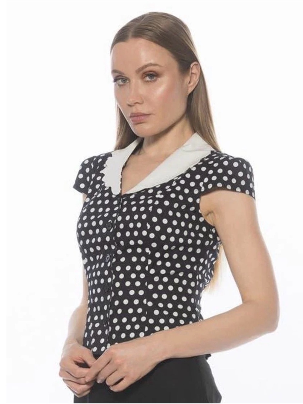Alexia Admor Black and White Polka Dot Button-Front Top